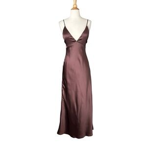 Hello Molly Satin Maxi Slip Dress Chocolate Brown Vintage Y2K Inspired Open Back